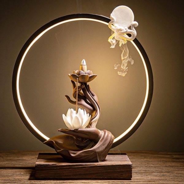 Incense burner holder Led Lamp BackFlow Incense Porch Decoration Ceramic Lamp Ring Bergamot Lotus Heart - Image 2