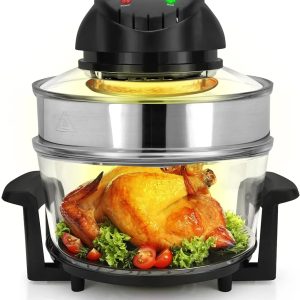 18 Quart Convection Countertop Air Fryer - See through Glass for Best Cooking Results - Air Fryer, Roaster, Bake, Grill, Steam & Roast - Includes Glass Bowl, Broil Rack & Toasting Rack