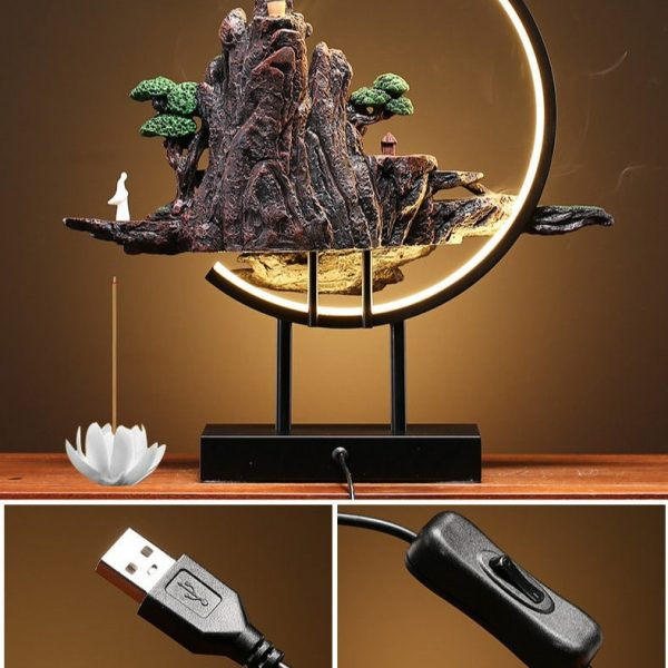 Ceramic Lotus Incense Burner Led Lamp Modern Rockery - Image 2