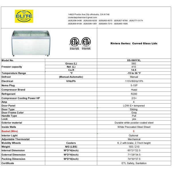 72 in. Curved Lid Glass Commercial Chest Freezer, 14.5 Cu. Ft. - Image 10