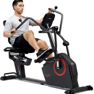 Sunny Health & Fitness Electromagnetic Recumbent Cross Trainer Exercise Elliptical Bike w/Arm Exercisers, Easy Access Seat & Exclusive SunnyFit® App Enhanced Bluetooth Connectivity - SF-RBE4886SMART…