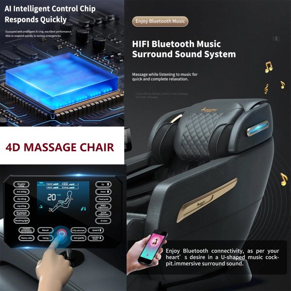 2024 4D Zero Gravity Massage Chair, Full Body Shiatsu Recliner with Yoga Stretching, SL Track, Intelligent Voice Control, Calf Kneading, Calfrest Extension, Premium Black Leather - Image 18