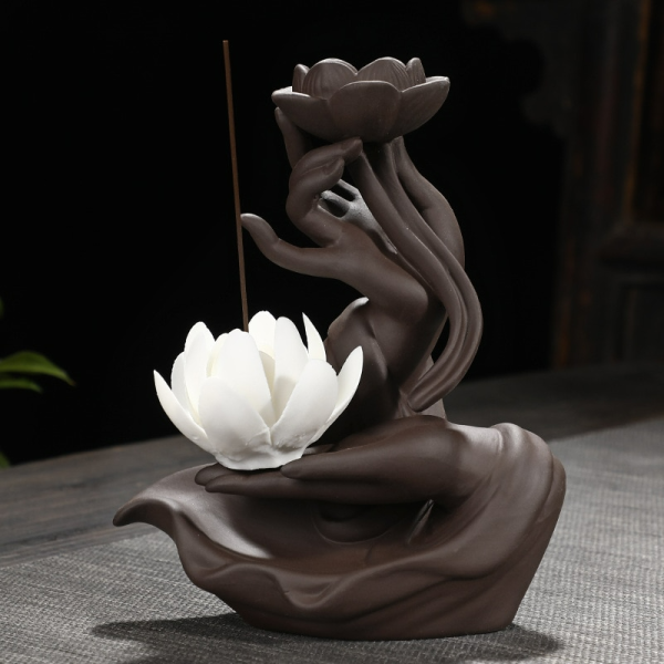Incense burner holder Led Lamp BackFlow Incense Porch Decoration Ceramic Lamp Ring Bergamot Lotus Heart - Image 3