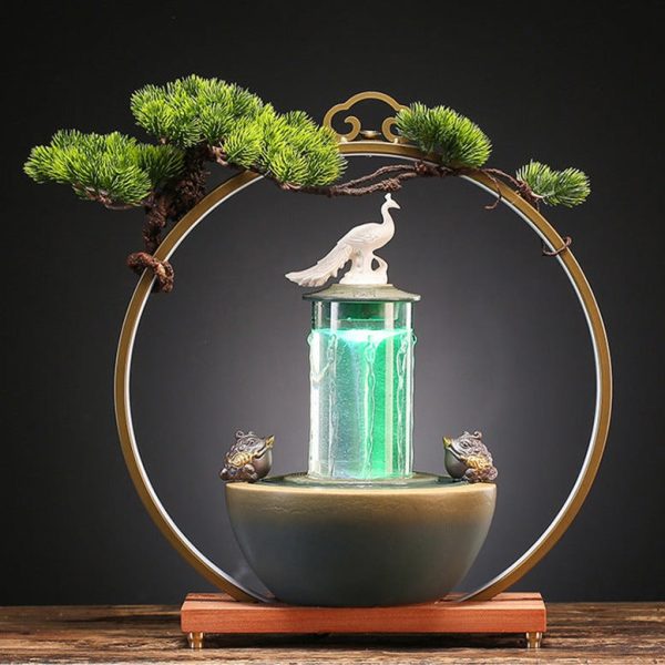 Lucky Pheasant Round LED Incense Burner With Flowing Water Fortune Fountain - Image 2