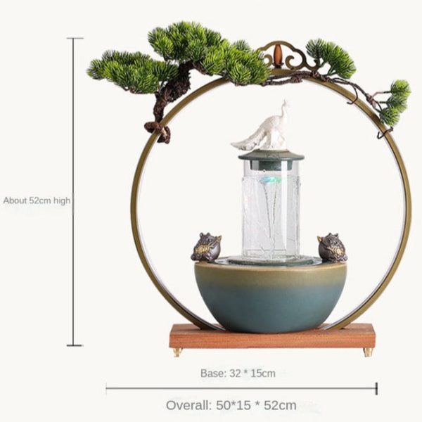 Lucky Pheasant Round LED Incense Burner With Flowing Water Fortune Fountain - Image 4