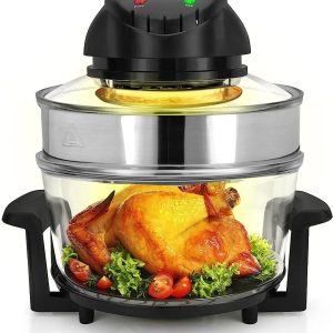 18 Quart Convection Countertop Air Fryer - See through Glass for Best Cooking Results - Air Fryer, Roaster, Bake, Grill, Steam & Roast - Includes Glass Bowl, Broil Rack & Toasting Rack