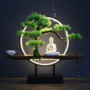 Porcelain Buddha Statue Decorative Set with LED light Gautama Sakyamuni Incense Burner